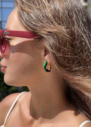 Селін сережки кільця зелені/емаль сережки зелені/срібні кільця зелені, маленькі