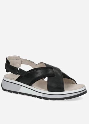 Замшеві  чорні жіночі босоніжки caprice на високій підошві платформі на низькому ходу 37 38 розмір