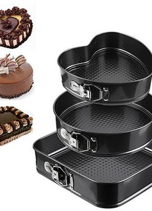 Форми рознімні 3 в 1 для випікання серце круг квадрат