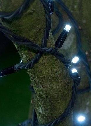 Уличная 100 led гирлянда нить 10м на чёрном проводе, белый с мерцанием