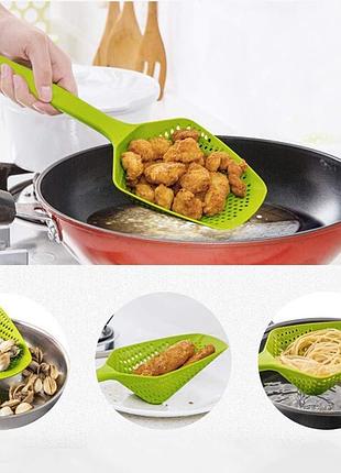 Глубокая ложка-шумовка поварская лопатка пластиковая 34,5 см ширина 12,5 см салатовая