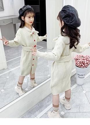 Вʼязана сукня кардиган з поясом і акцентною фурнітурою 120-160 см