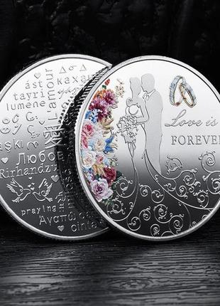 Коллекционная памятная монета для влюбленных love is forever любовь навсегда silver вид 2