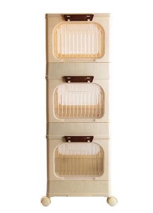 Складной комод пластиковый на 3 полки для хранения вещей на колесиках портативный 47 х...