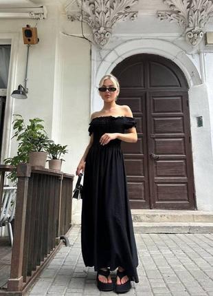 Літня сукня чорна максі зі спущеними плечима l-xl