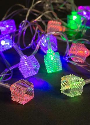 Світлодіодна гірлянда лампи кубики 40 led 5 м, різнобарвна, дріт прозорий