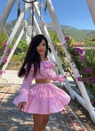 Жіночий костюм рюша топ+спідниця-шорти