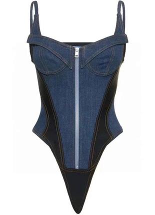 Боді в стилі mugler джинсовий синій