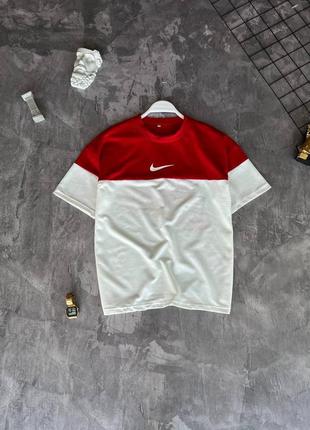 Мужская футболка nike на лето в бело-красном цвете premium качества, стильная и удобная футболка на каждый день