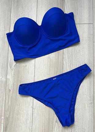 Синій купальник топ і трусики  синій електрик купальник на великі груди роздільний купальник xl