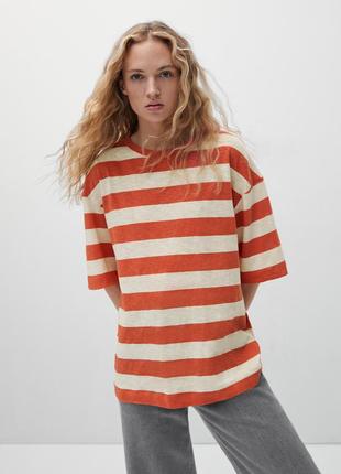 Практичная хлопковая футболка в красно - белую полоску massimo dutti made in morocco