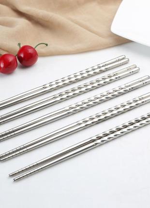 Багаторазові палички для суші із нержавіючої сталі. японські палички для їжі. металеві палички 1 пара9 фото