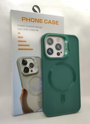Чохол hidden bracket magsafe case для iphone 13 pro dark green підставка