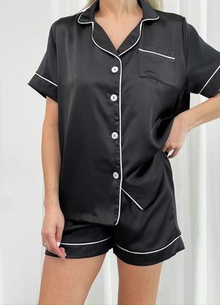 Жіноча літня шовкова піжама домашній костюм шорти і сорочка шовк літо