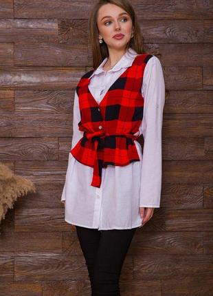 Жіноча сорочка з декором, біло-червоного кольору, 119r3214 фото