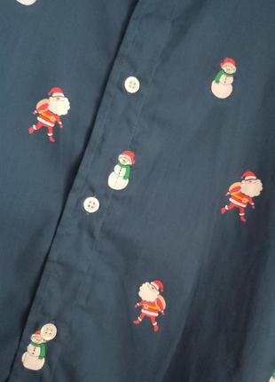Рубашка рубашка синяя мужская новогодняя санта клаус снеговик новый год с коротким...