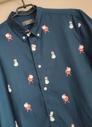 Рубашка рубашка синяя мужская новогодняя санта клаус снеговик новый год с коротким...