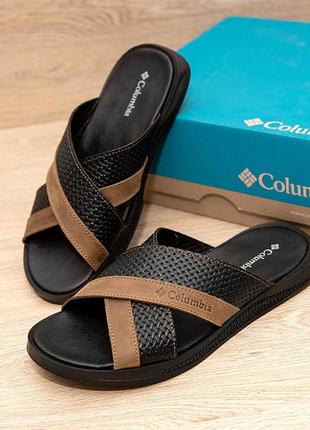 Мужские кожаные шлепанцы с логотипом columbia, натуральная кожа