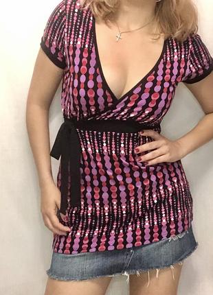 Вінтажна блуза в горох на запах з короткими рукавами vintage 2000s y2k