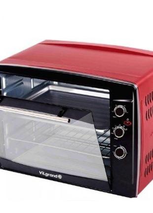 Электрическая духовка vilgrand veo650-18 red  объемом 65 литров с конвекцией грилем и подсветкой