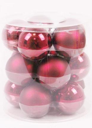 Кульки скляні flora d 8 см 15 шт червоний (44602)