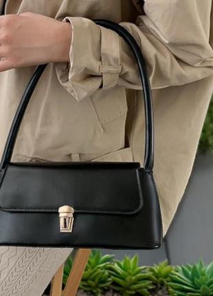 Женская сумка/сумка багет/маленькая сумка на плечо/женская сумка с эко-кожи/черная маленькая сумка