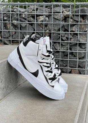 Женские кроссовки nike blazer mid x sacai white black 36-37-38-39