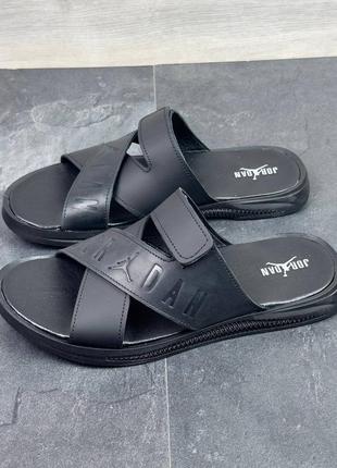 Кожаные мужские черные шлепанцы/шлепки, кожаные мужские шлепанцы jor
