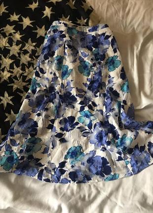 Легкая расклешенная летняя юбка миди цветочный принт