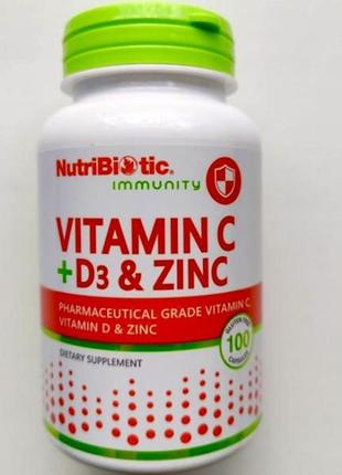 Вітаміни с + d3 та цинк, nutribiotic, immunity, 100 капсул