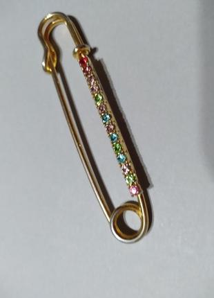 Брошь-булавка (д×ш - 6,2×1.2см.) металлическая с камушками, винтажная, времен срср.