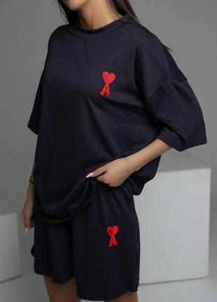 Женский летний спортивный комплект из кулира (футболка+шорты)