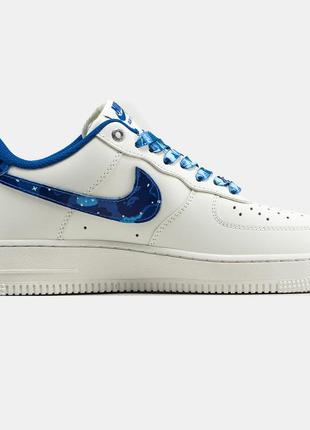 Мужские кроссовки nike air force 1 x bape / найк аир форс белые бежевые синие вставки / мужская демисезонная обувь на весну, лето, осень7 фото