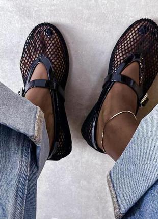 ▪️тренд 2024 в стилі alaïa mesh ballet flats ballerine alaia алайя жіночі балетки балерини чешки-мюлі балерина сітка в сітку сіточку літо перфорація