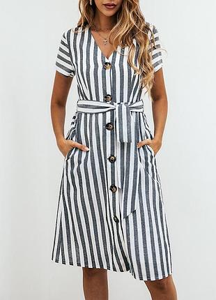 Платье в полоску, платье рубашка, платье миди