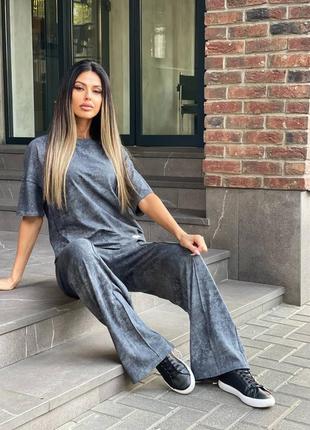 Костюм варенка спортивный женский хлопковый кулир синий черный серый комплект прямые...