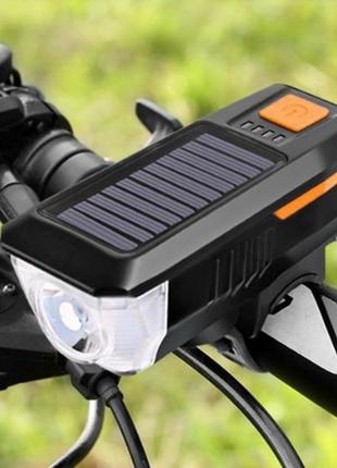 Фонарь для велосипеда на солнечной енергии, велосипедный свет на руль с аккумулятором, велофара с индикатором10 фото