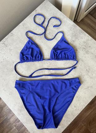 Однотонный синий купальник 👙 на завязках шторками базовый однотонный раздельный 💙 infinity woman 36/38 s