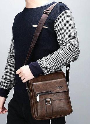 Модная мужская сумка планшет jeep повседневная, барсетка сумка-планшет для мужчин эко кожа темно-коричневый
