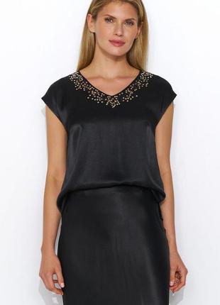 Жіноча літня шовкова блузка з паєтками чорного кольору. модель urca zaps. колекція весна-літо 2024