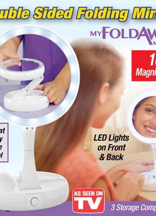 Складное зеркало для макияжа с led подсветкой my fold away mirror9 фото