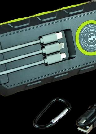 Повербанк на сонячній батареї power bank 30000 mah ліхтар led сонячна панель (шнури зарядки) безпр.
