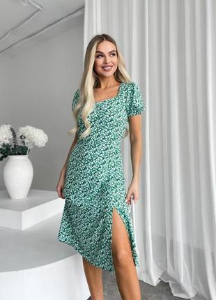 Трендовое платье с разрезом на ноге зеленого цвета 27504 rs s2 фото