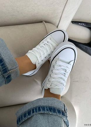 Кеди кросівки білі текстиль на високій підошві платформі танкетці масивній