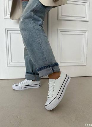 Кеди кросівки білі текстиль на високій підошві платформі танкетці масивній