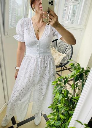 Zara белое макси платье из прошвы платье кружево