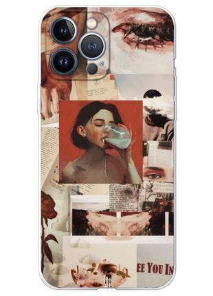 Чехол силиконовый с картинкой на iphone 13 pro (коллаж в стиле ретро)