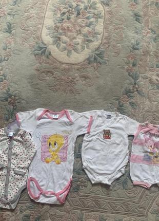 Комплект бодиков на девочку ползунки человечки песочники новые с биркой натуральные