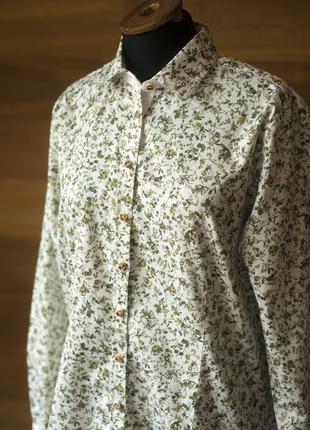Белая котоновая рубашка в мелкие цветочки женская, размер m, l3 фото