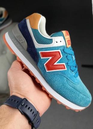 Жіночі кросівки | new balance 574 | бірюзові з червоним на білій | замша, :388 фото